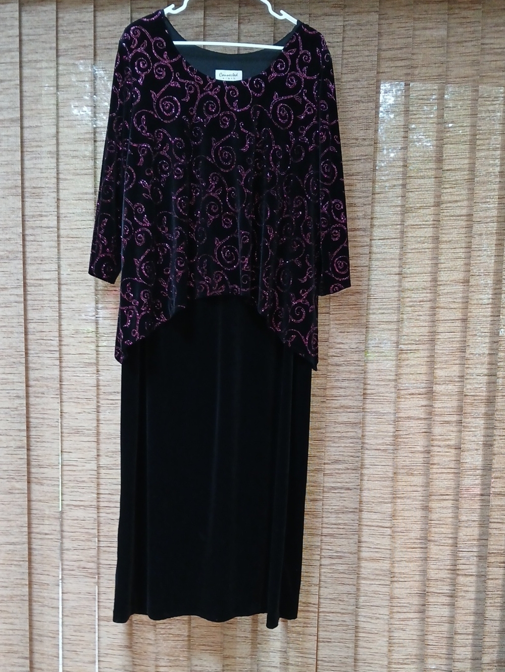 Velvet Accent Long Sleeve One Piece Gown